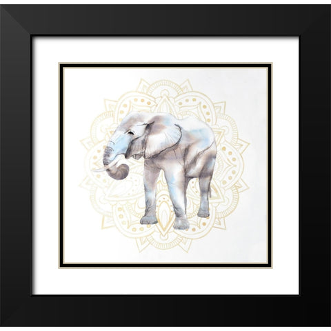 ELEPHANT ON MANDALAS PATERN Black Modern Wood Framed Art Print with Double Matting by Atelier B Art Studio