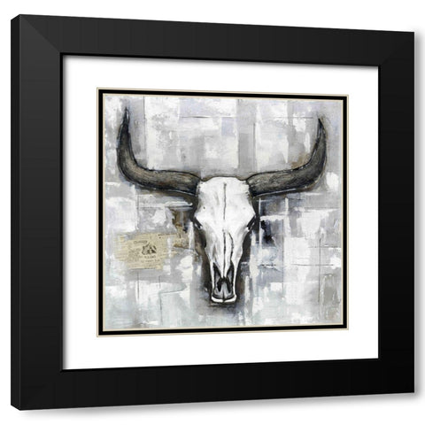 BULL SKULL ON AN INDUSTRIAL BACKGROUND Black Modern Wood Framed Art Print with Double Matting by Atelier B Art Studio