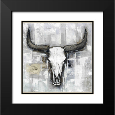 BULL SKULL ON AN INDUSTRIAL BACKGROUND Black Modern Wood Framed Art Print with Double Matting by Atelier B Art Studio
