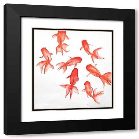 RED FISHES Black Modern Wood Framed Art Print with Double Matting by Atelier B Art Studio