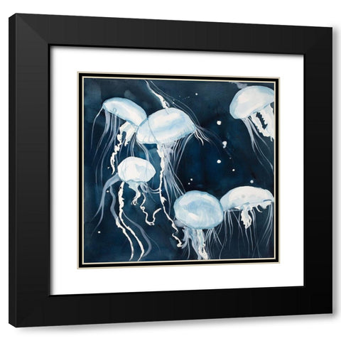 Pelagia Noctiluca Jellyfishes Black Modern Wood Framed Art Print with Double Matting by Atelier B Art Studio