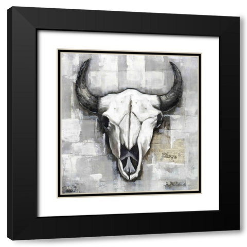 INDUSTRIAL STYLE BULL SKULL Black Modern Wood Framed Art Print with Double Matting by Atelier B Art Studio