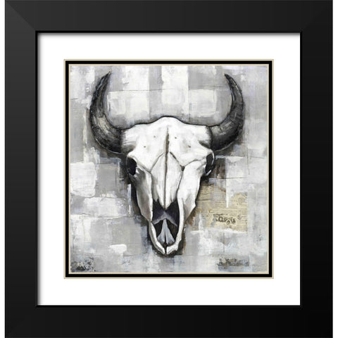 INDUSTRIAL STYLE BULL SKULL Black Modern Wood Framed Art Print with Double Matting by Atelier B Art Studio