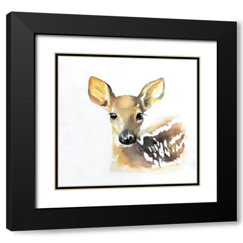 WATERCOLOR FAWN FACE Black Modern Wood Framed Art Print with Double Matting by Atelier B Art Studio
