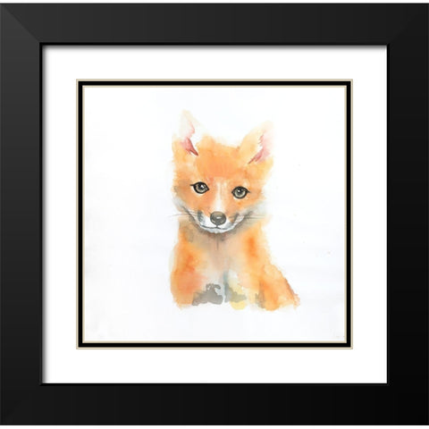 WATERCOLOR SMILING FOX Black Modern Wood Framed Art Print with Double Matting by Atelier B Art Studio