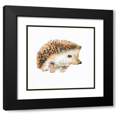 WATERCOLOR HEDGEHOG Black Modern Wood Framed Art Print with Double Matting by Atelier B Art Studio