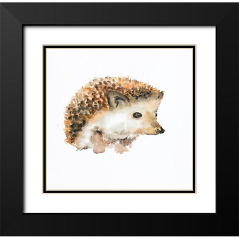 WATERCOLOR HEDGEHOG Black Modern Wood Framed Art Print with Double Matting by Atelier B Art Studio