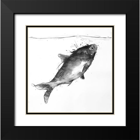 HAPPY SWIMMING FISH Black Modern Wood Framed Art Print with Double Matting by Atelier B Art Studio