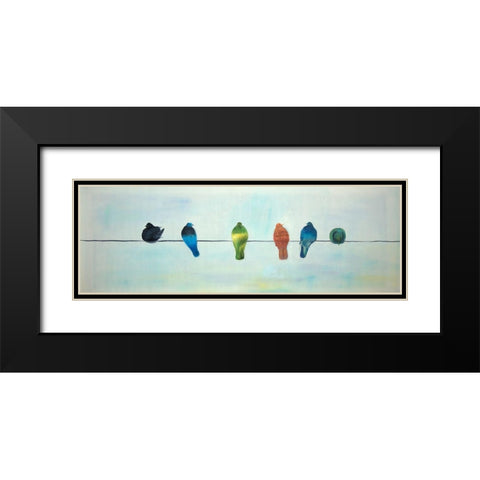 PERCHED ABSTRACT BIRDS Black Modern Wood Framed Art Print with Double Matting by Atelier B Art Studio