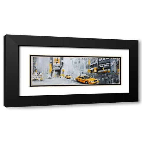 NEW-YORK CITY WITH TAXIS Black Modern Wood Framed Art Print with Double Matting by Atelier B Art Studio