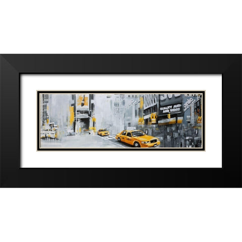 NEW-YORK CITY WITH TAXIS Black Modern Wood Framed Art Print with Double Matting by Atelier B Art Studio