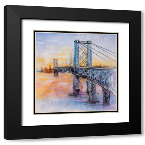 Abstract Brooklyn Bridge  Black Modern Wood Framed Art Print with Double Matting by Atelier B Art Studio
