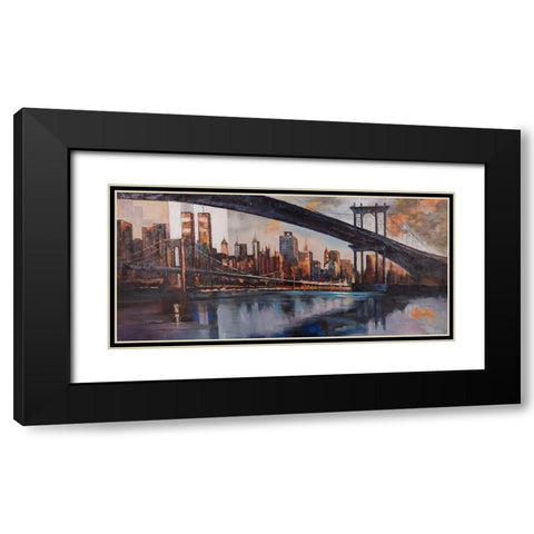 BRIDGE IN THE CITY AT SUNSET Black Modern Wood Framed Art Print with Double Matting by Atelier B Art Studio