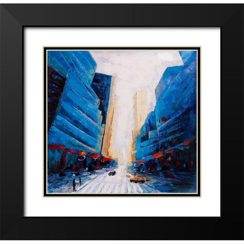 BLUE CITY STREET Black Modern Wood Framed Art Print with Double Matting by Atelier B Art Studio