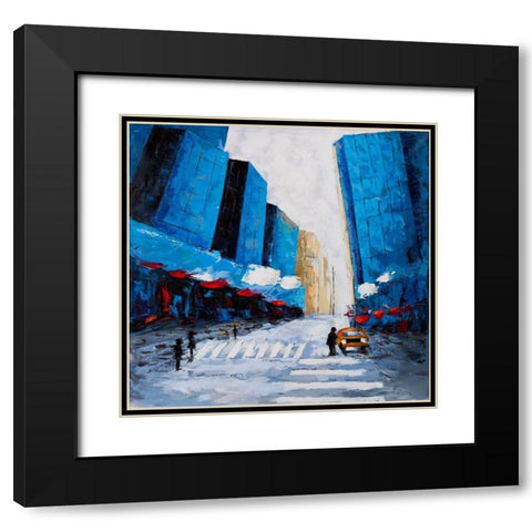 BLUE BUILDINGS Black Modern Wood Framed Art Print with Double Matting by Atelier B Art Studio