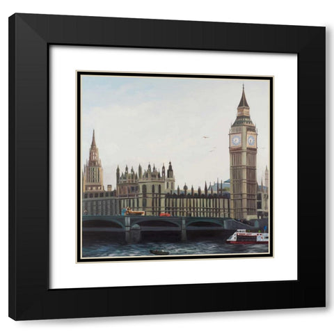 Big Ben Clock Elizabeth Tower in London Black Modern Wood Framed Art Print with Double Matting by Atelier B Art Studio