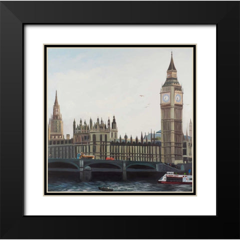 Big Ben Clock Elizabeth Tower in London Black Modern Wood Framed Art Print with Double Matting by Atelier B Art Studio