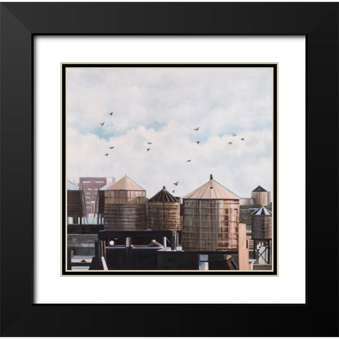 Water Towers Black Modern Wood Framed Art Print with Double Matting by Atelier B Art Studio