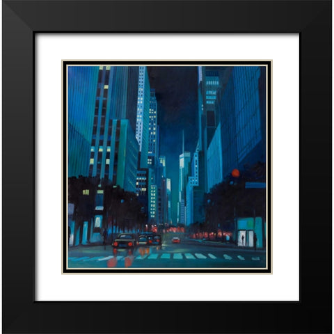 Evening in Manhattan, New-York Black Modern Wood Framed Art Print with Double Matting by Atelier B Art Studio
