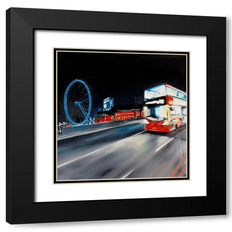 BUS TRAVEL BY NIGHT Black Modern Wood Framed Art Print with Double Matting by Atelier B Art Studio