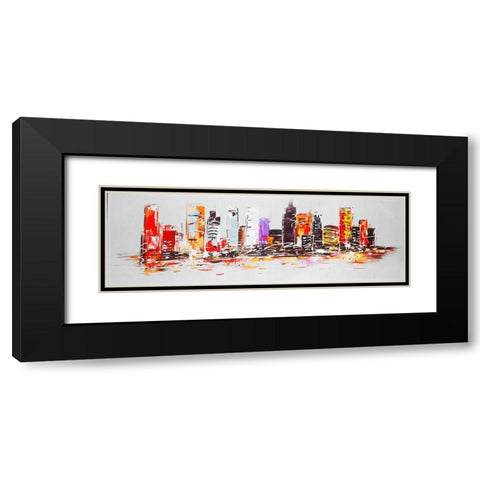 ABSTRACT CITY IN BRIGHT COLORS Black Modern Wood Framed Art Print with Double Matting by Atelier B Art Studio