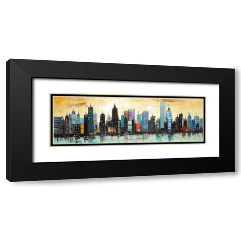 Skyline on Abstract Cityscape Black Modern Wood Framed Art Print with Double Matting by Atelier B Art Studio