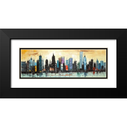 Skyline on Abstract Cityscape Black Modern Wood Framed Art Print with Double Matting by Atelier B Art Studio