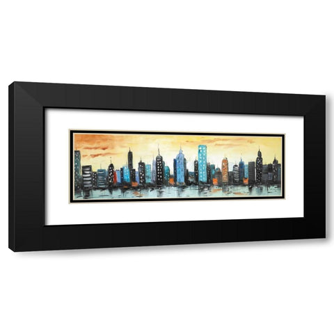 Skyline on Cityscape Black Modern Wood Framed Art Print with Double Matting by Atelier B Art Studio