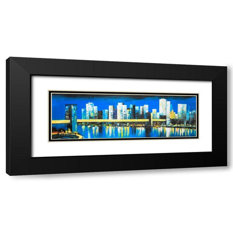 Skyline of Lower Manhattan Black Modern Wood Framed Art Print with Double Matting by Atelier B Art Studio