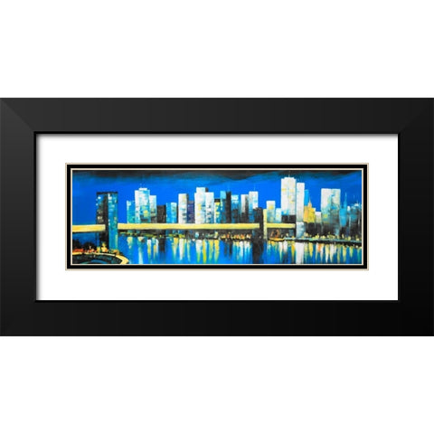 Skyline of Lower Manhattan Black Modern Wood Framed Art Print with Double Matting by Atelier B Art Studio