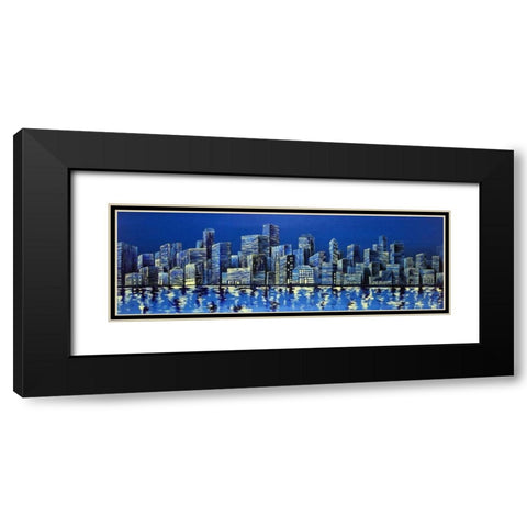 City in Blue Black Modern Wood Framed Art Print with Double Matting by Atelier B Art Studio