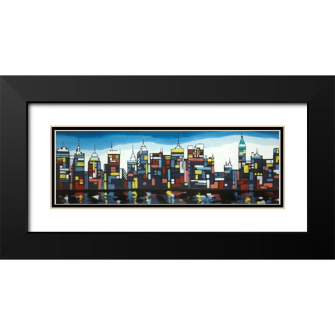 Colorful Skyline Black Modern Wood Framed Art Print with Double Matting by Atelier B Art Studio