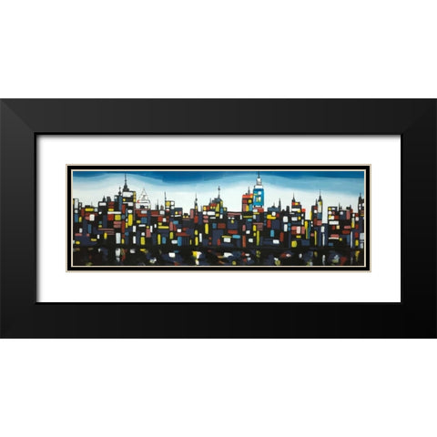 Colorful Buildings Black Modern Wood Framed Art Print with Double Matting by Atelier B Art Studio