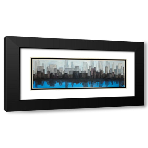 View of a Blue City Black Modern Wood Framed Art Print with Double Matting by Atelier B Art Studio