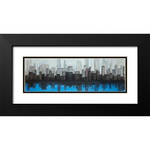 View of a Blue City Black Modern Wood Framed Art Print with Double Matting by Atelier B Art Studio