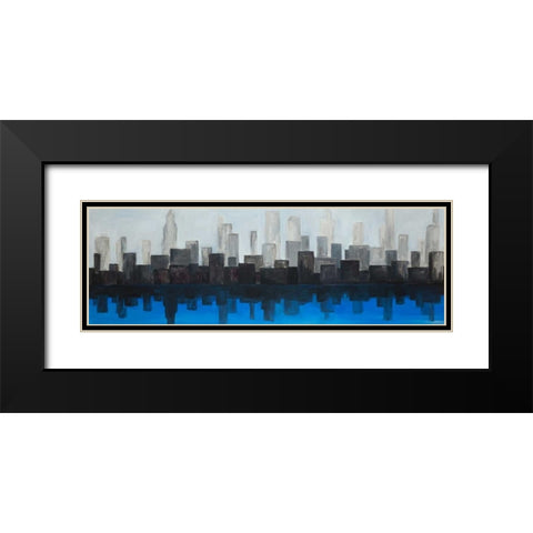 Blue City Black Modern Wood Framed Art Print with Double Matting by Atelier B Art Studio