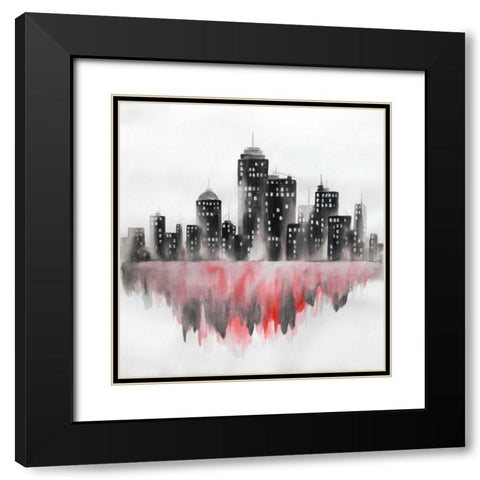 Red Watercolor Cityscape Black Modern Wood Framed Art Print with Double Matting by Atelier B Art Studio