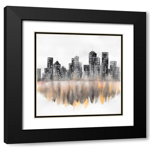 Yellow Watercolor Cityscape Black Modern Wood Framed Art Print with Double Matting by Atelier B Art Studio