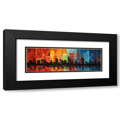 Colorful Cityscape Black Modern Wood Framed Art Print with Double Matting by Atelier B Art Studio