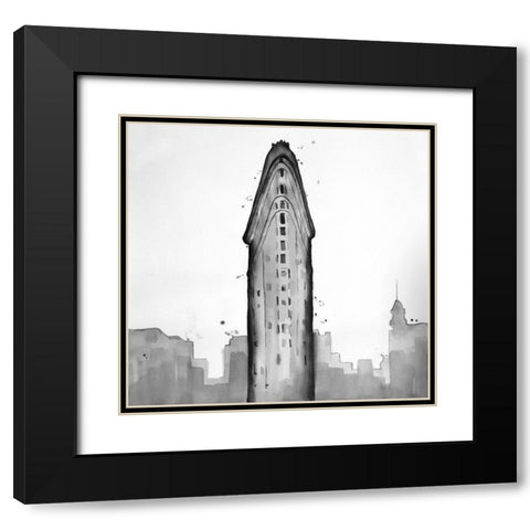 New York City Flatiron Building Black Modern Wood Framed Art Print with Double Matting by Atelier B Art Studio
