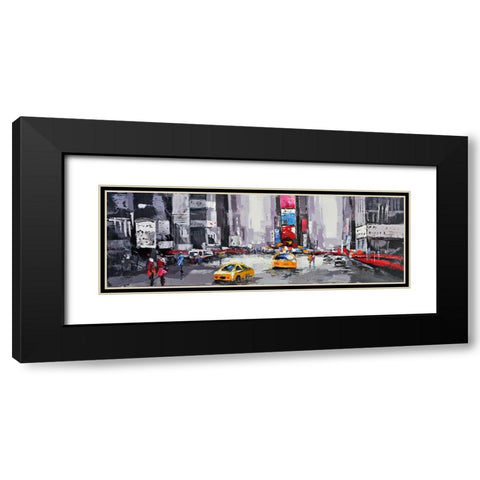 ABSTRACT STREET WITH YELLOW TAXIS Black Modern Wood Framed Art Print with Double Matting by Atelier B Art Studio