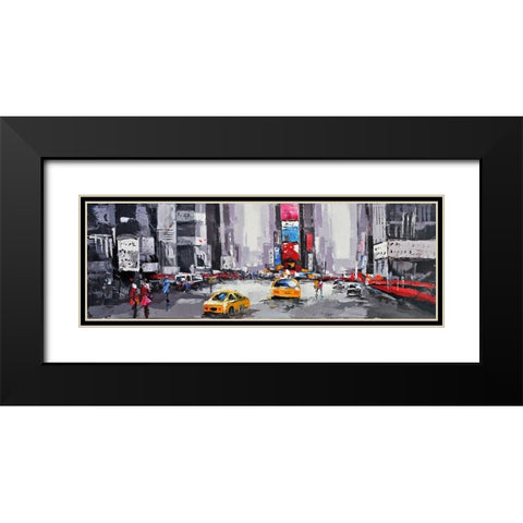 ABSTRACT STREET WITH YELLOW TAXIS Black Modern Wood Framed Art Print with Double Matting by Atelier B Art Studio
