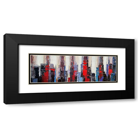 ABSTRACT RED AND BLUE BUILDINGS Black Modern Wood Framed Art Print with Double Matting by Atelier B Art Studio