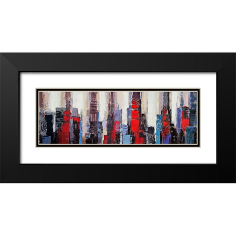 ABSTRACT RED AND BLUE BUILDINGS Black Modern Wood Framed Art Print with Double Matting by Atelier B Art Studio