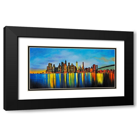 CITY BY NIGHT WITH A BRIDGE Black Modern Wood Framed Art Print with Double Matting by Atelier B Art Studio