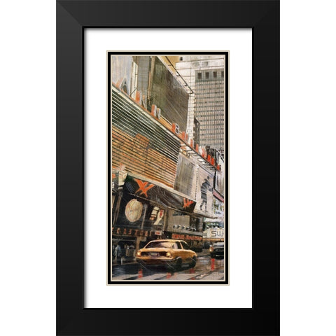 STREET VIEW WITH YELLOW TAXI Black Modern Wood Framed Art Print with Double Matting by Atelier B Art Studio