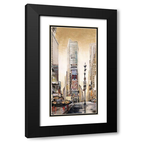 TIMES SQUARE WITH SKYSCRAPERS Black Modern Wood Framed Art Print with Double Matting by Atelier B Art Studio