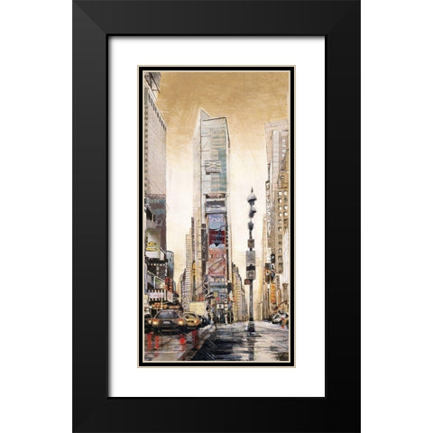 TIMES SQUARE WITH SKYSCRAPERS Black Modern Wood Framed Art Print with Double Matting by Atelier B Art Studio