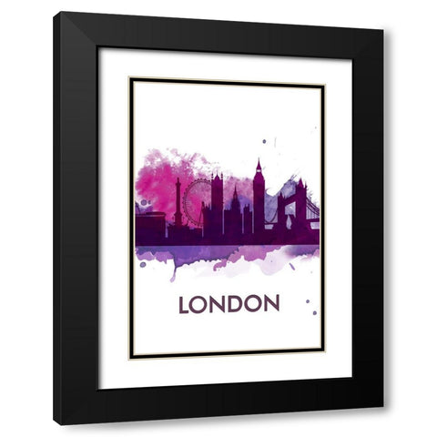 PURPLE SILHOUETTE OF LONDON Black Modern Wood Framed Art Print with Double Matting by Atelier B Art Studio