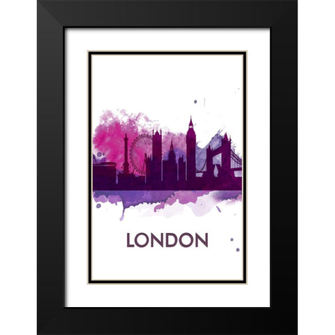 PURPLE SILHOUETTE OF LONDON Black Modern Wood Framed Art Print with Double Matting by Atelier B Art Studio